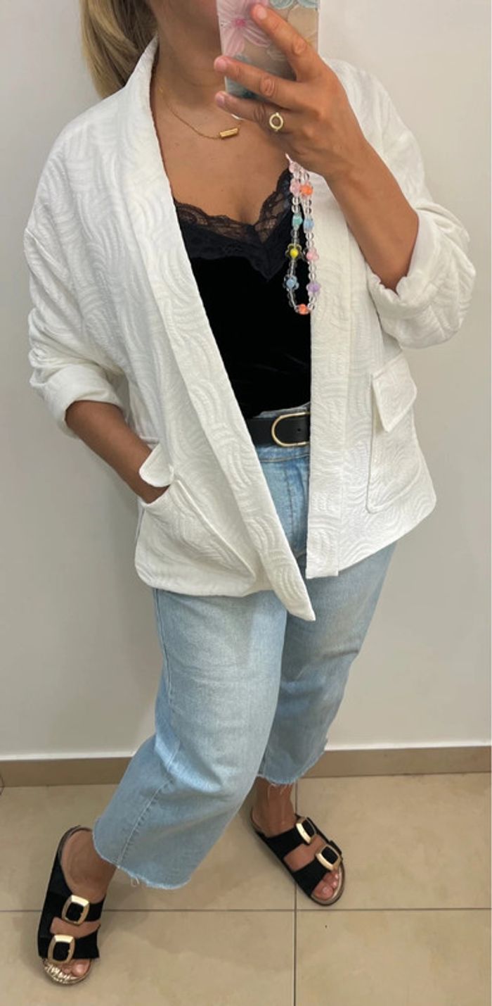 Veste blanche à motifs jacquard - photo numéro 6