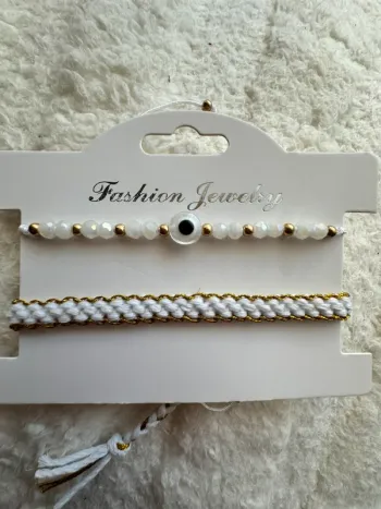 Lot bracelets brésilien blanc doré œil de protection