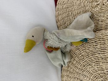 Doudou plat Oie blanc beige vert Le Voyage d’Olga MOULIN ROTY