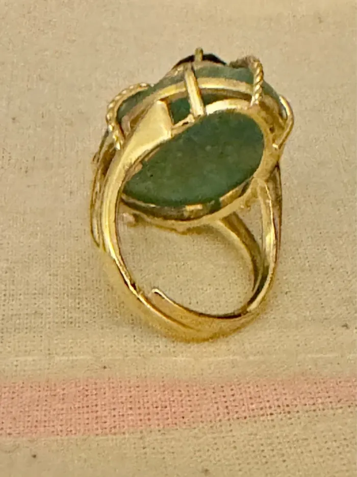 Grosse bague habaha Paris acier inoxydable or jade vert améthyste zircons réglable - photo numéro 5