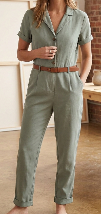 Combi-pantalon Etam T.36 sage-green - Style "Worker" Tencel/Lyocell