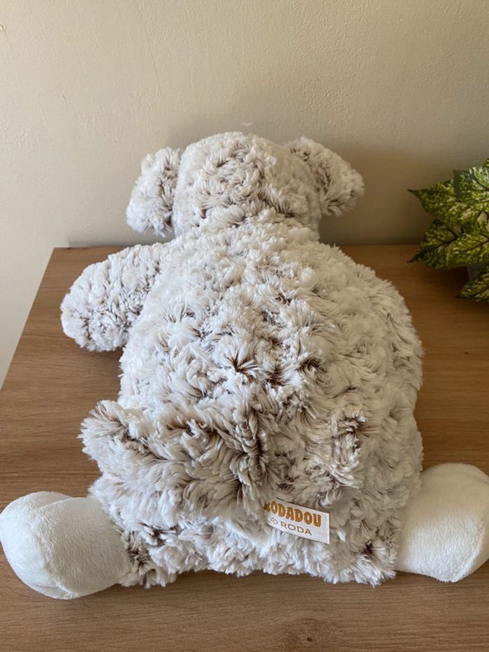 Doudou peluche gros chien blanc chine marron rodadou roda 36 cm - photo numéro 3