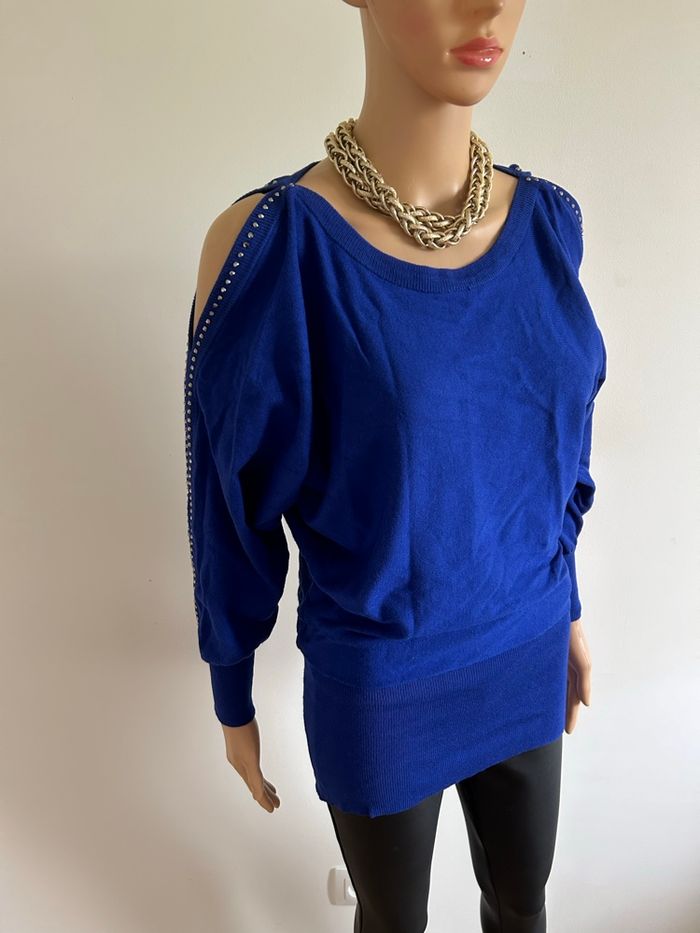 Pull bleu avec strass Enzoria taille unique jamais porté - photo numéro 2