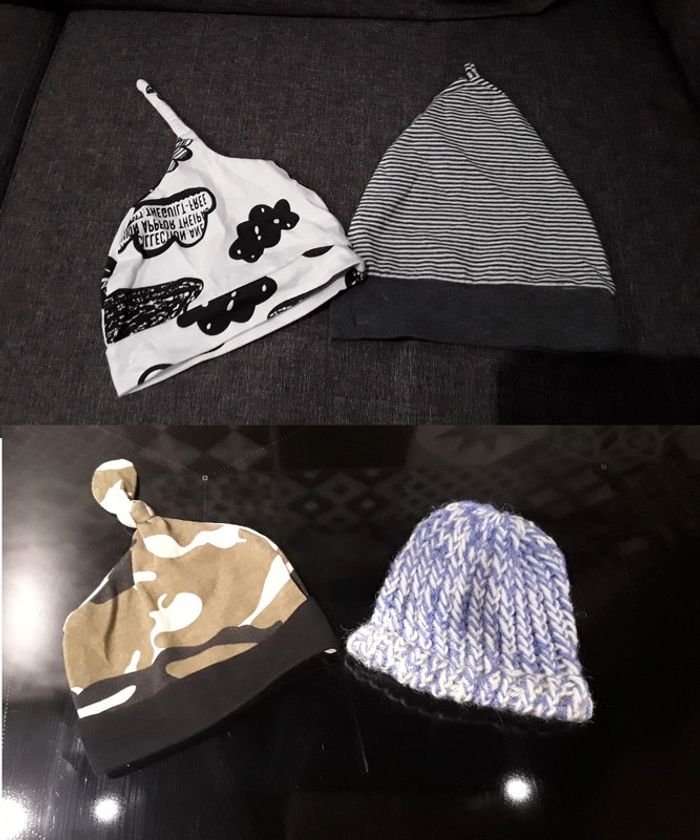 Lot de 4 bonnets bébé - Naissance - 1 mois
