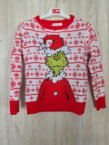PULL NOËL 🎅 GRINCH  TAILLE 7/8ANS COULEUR ROUGE/BLANC