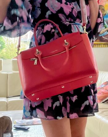 Superbe sac Lancaster tout cuir épaulé ou main rouge orange état neuf
