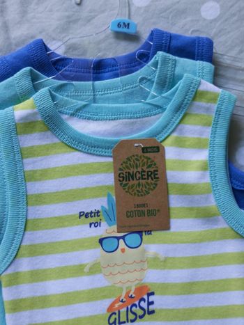 Lot de 3 bodies sans manches mixte enfant de 6 mois