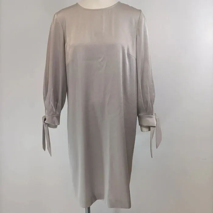 Robe Paule Ka gris perlé - manches longues - cérémonie gris clair satiné taille 42 - A272
