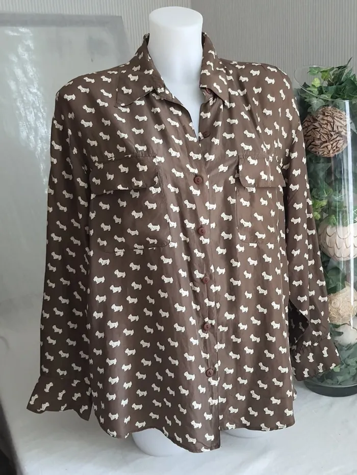 Chemisier femme en soie marron "Imagin's" Vintage taille 2/M