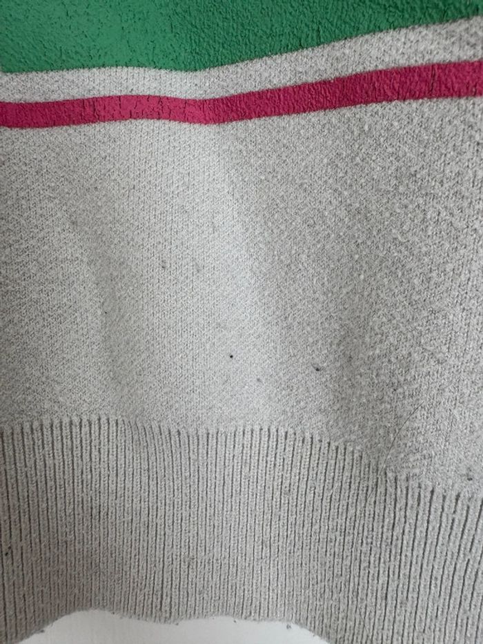 Lot pulls S doux et confortable : Pull gris avec B vert et rose + Pull court blanc - photo numéro 8