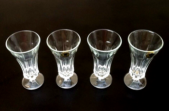 Années 1970 4 Flûtes à Champagne Tige courte Verre transparent à facettes
