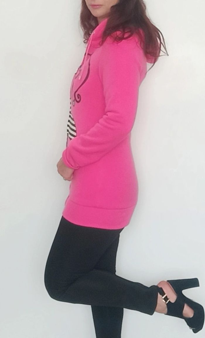 Sweat à capuche long rose taille 36 ou ado - photo numéro 5