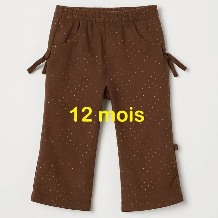 Pantalon semi épais marron à  pois rose Jean  Bourget  Taille  12  mois