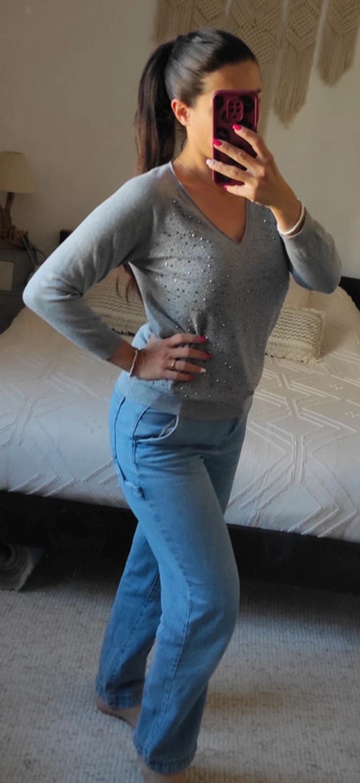 Pull gris Morgan S avec strass - photo numéro 3