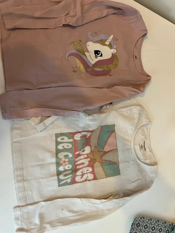 2 teeshirt fille licorne et autre