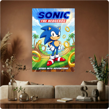 Affiche "Sonic the Hedgehog" poster jeu vidéo rétro déco murale A3 Sans cadre