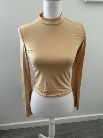 T-shirt à manches longues crop top beige T36 S