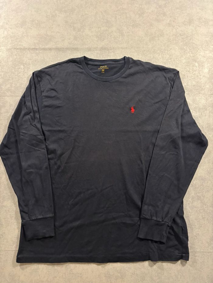 T-shirt manche longue Ralph Lauren Bleu marine logo brodé rouge Taille M