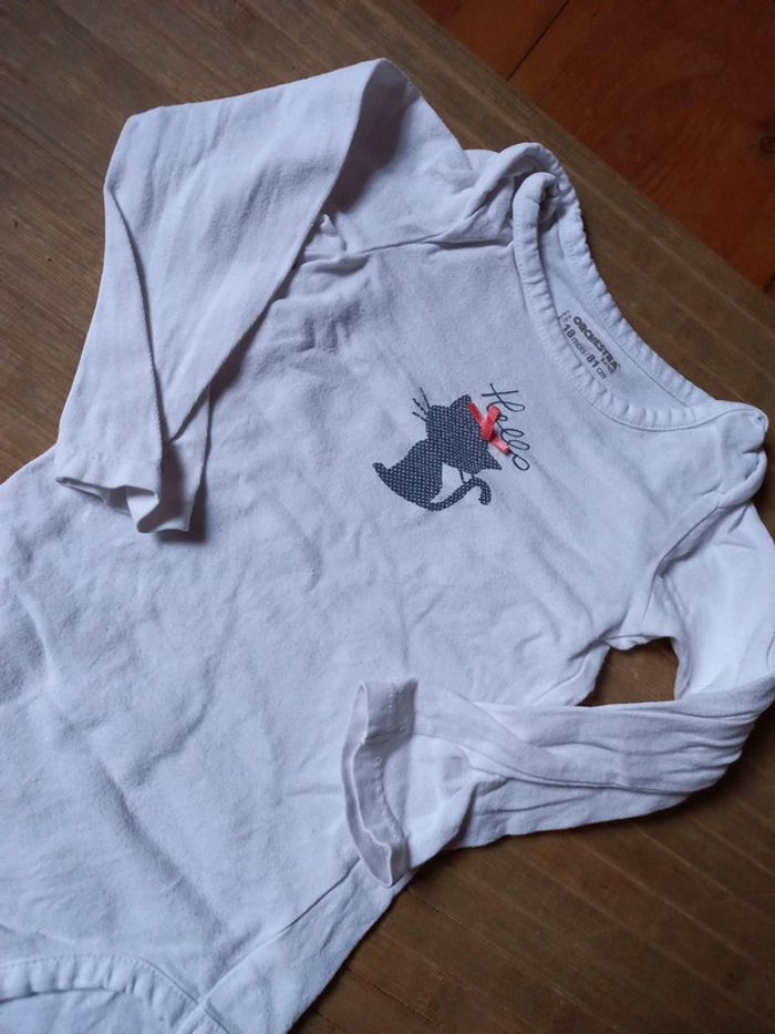 Joli body coton blanc motif chat 18 mois - photo numéro 2