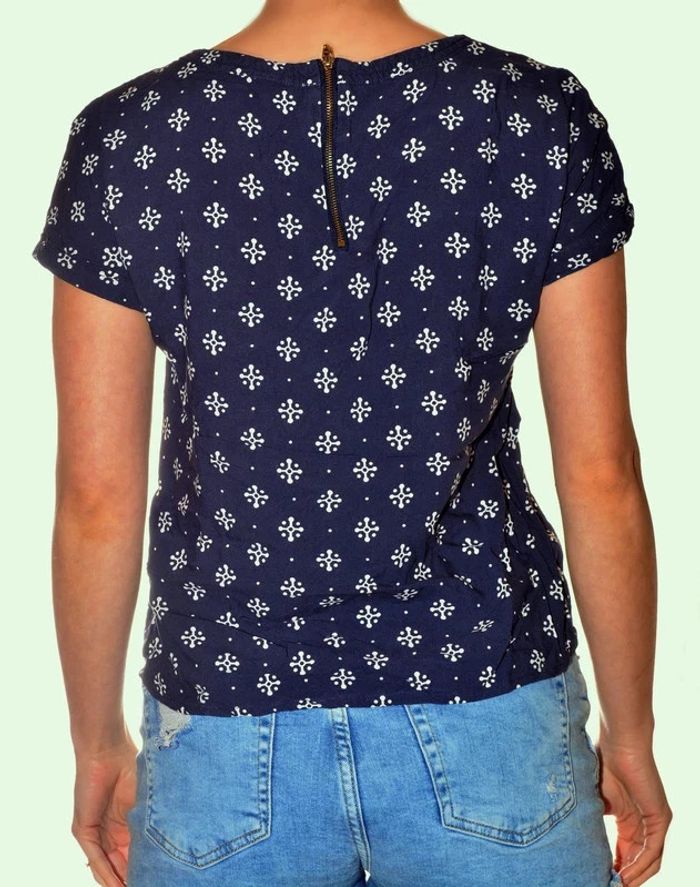 tshirt coupe basique bleu marine motif blanc col rond taille 34 - photo numéro 3