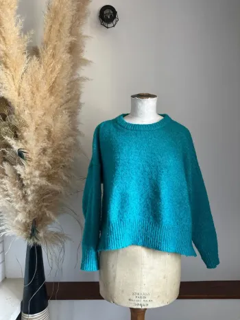 Pull court d’hiver chaud turquoise S