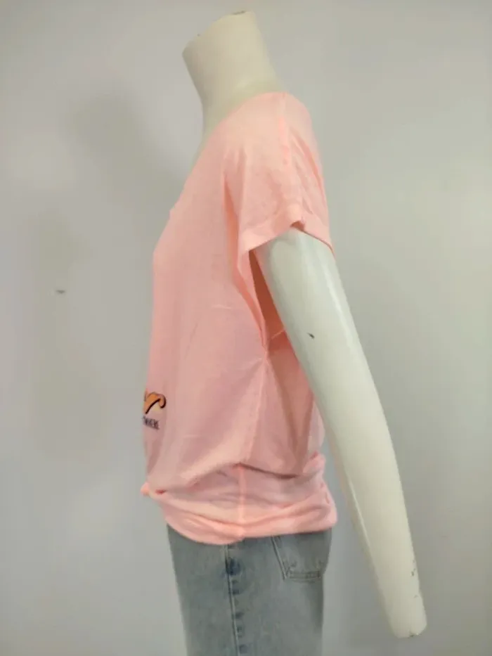 T-shirt rose corail clair - summer, palmier, nouer en bas taille L (A996) - photo numéro 3