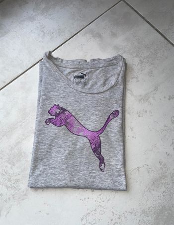T-shirt Puma gris chiné - Logo violet - Taille XS