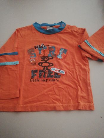 Tee shirt manche longue garçon 12 mois orange et bleu
