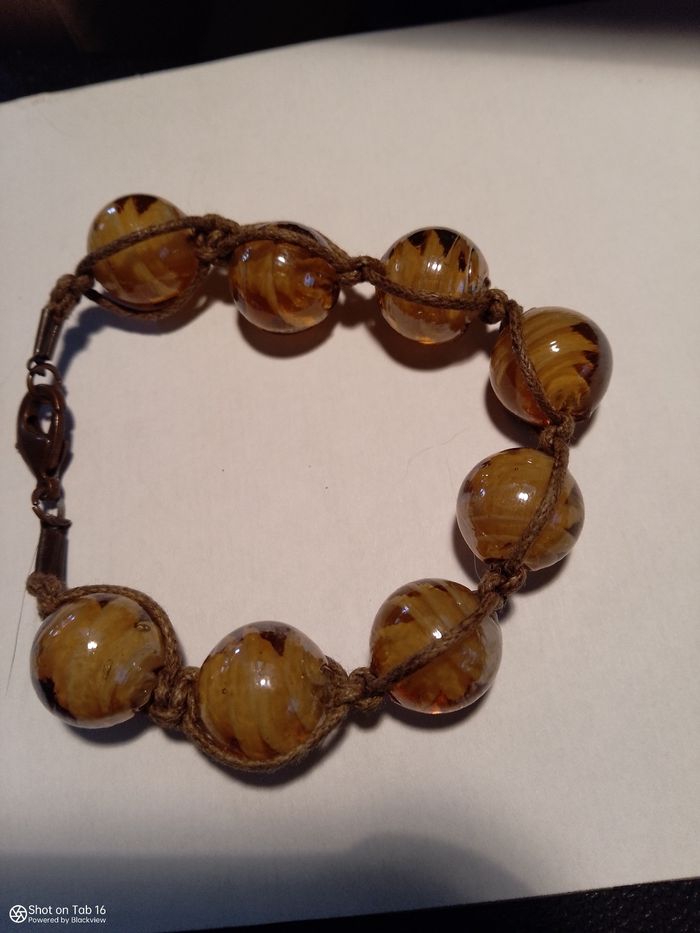 Ancien bracelet en perle de boule en verre décoré - photo numéro 3