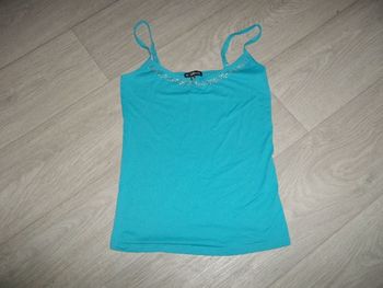 Top NO EXCUSE bleu turquoise et strass 38/40 BE