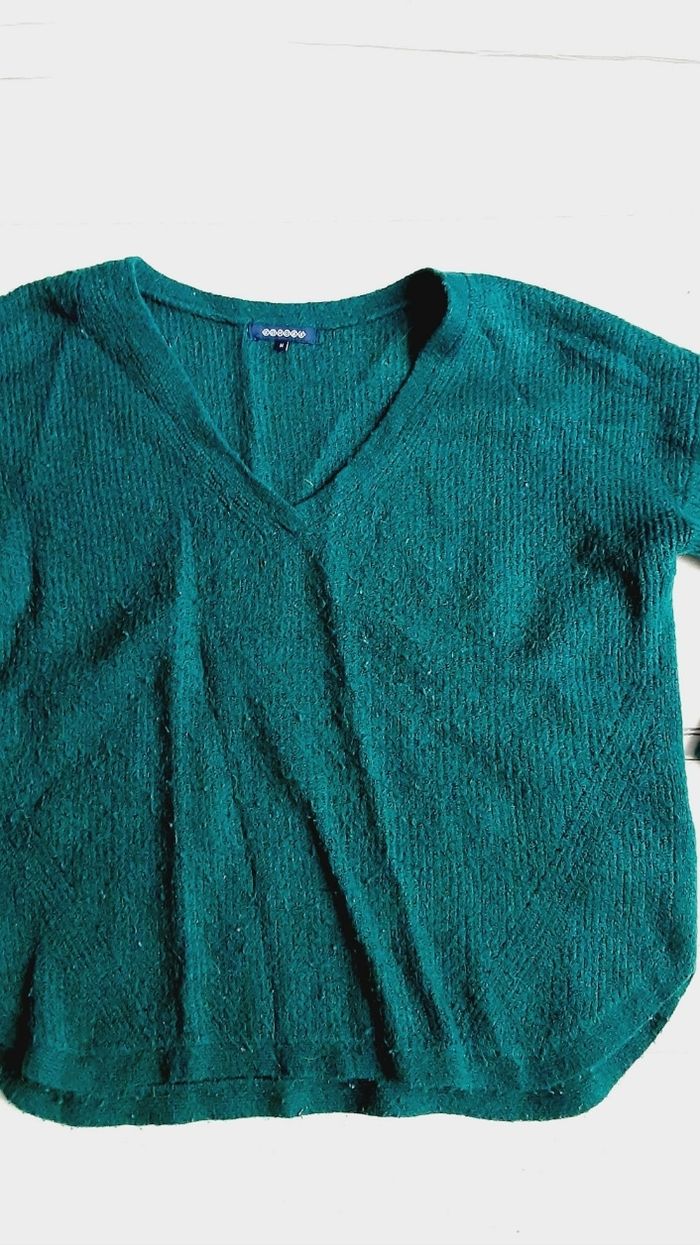 Vêtement femme pull vert uni col vert Bonobo taille M - photo numéro 2