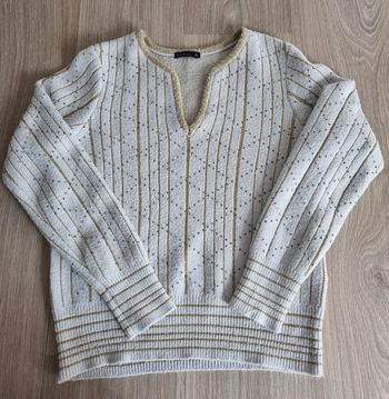 Pull a col V beige/or Bréal à stars Femme Taille M