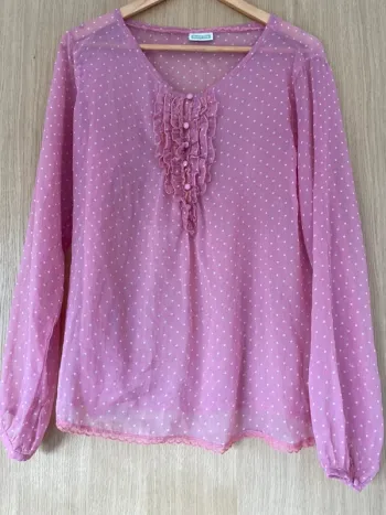 👚Blouse rose à pois blancs translucide de la marque street one 38