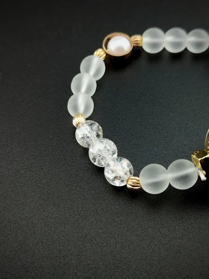 Montre-bracelet perle, blanc, nacré, doré - photo numéro 4