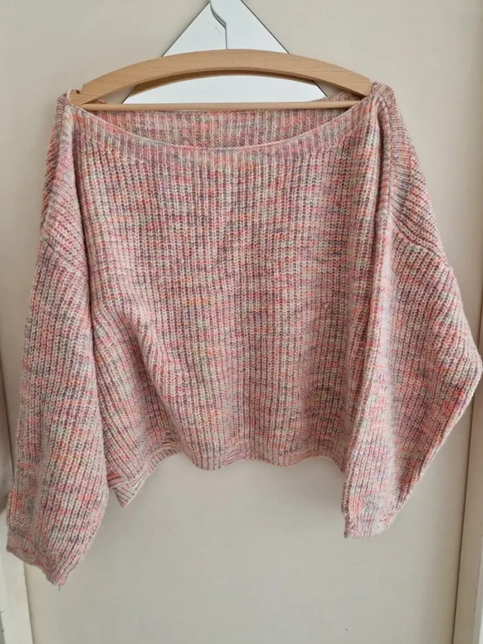 Pull chiné multicolore dechiré épaule dénudé taille M