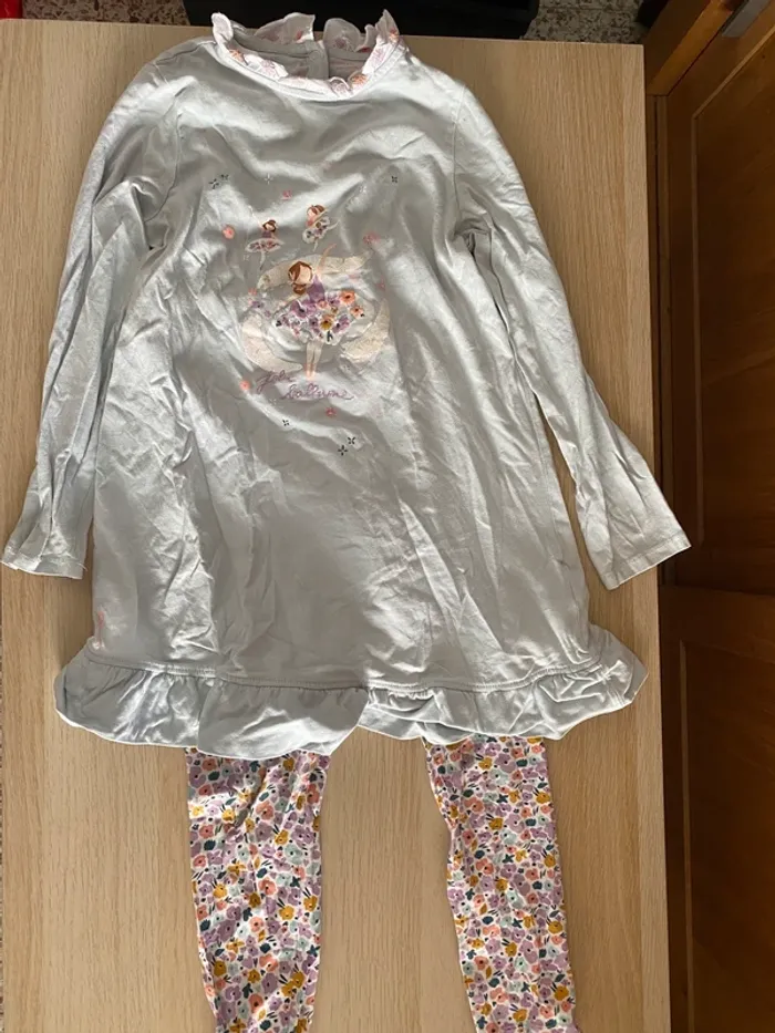 Pyjama 2 pièces chemise nuit sergent major 8 ans fleurs jolie ballerine danseuse - photo numéro 2