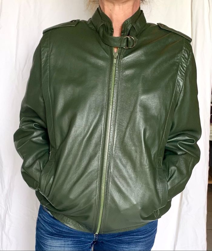 Veste vintage en cuir vert - photo numéro 3