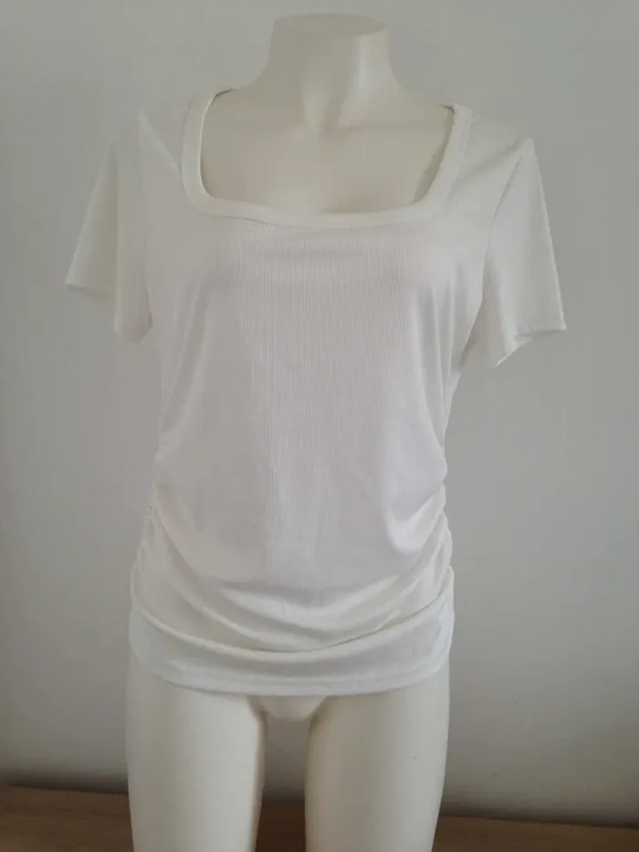 T-shirt col carré manches courtes fluide à fronce 42 XL Shein