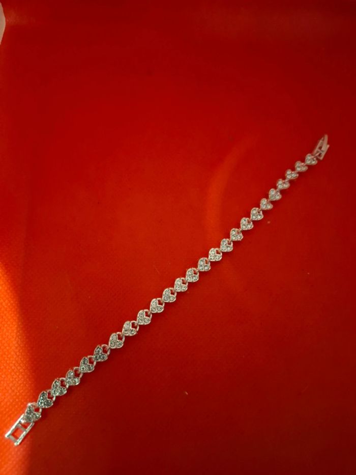 Bracelet acier métal argenté neuf avec etiquette avec oxydes de zirconium blancs - photo numéro 3
