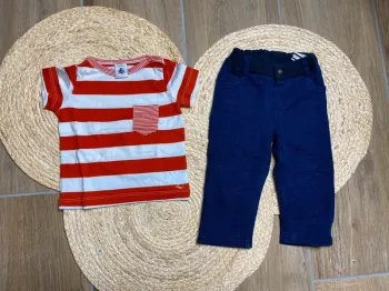 T-shirt rayé + pantalon bébé – Petit Bateau 6 mois