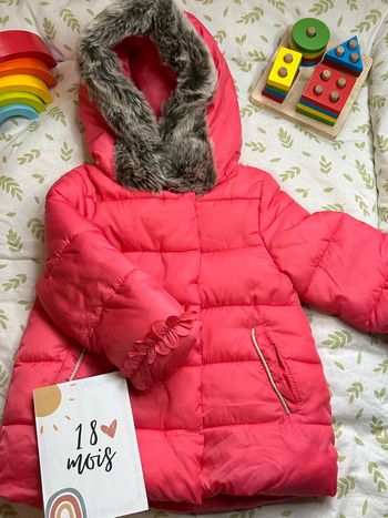 doudoune rose capuche a fourrure 18 mois lili gaufrette