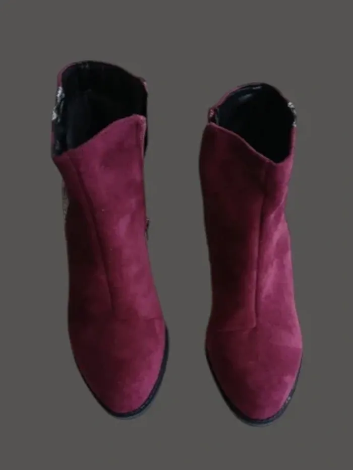 Bottines bordeaux en daim - photo numéro 2