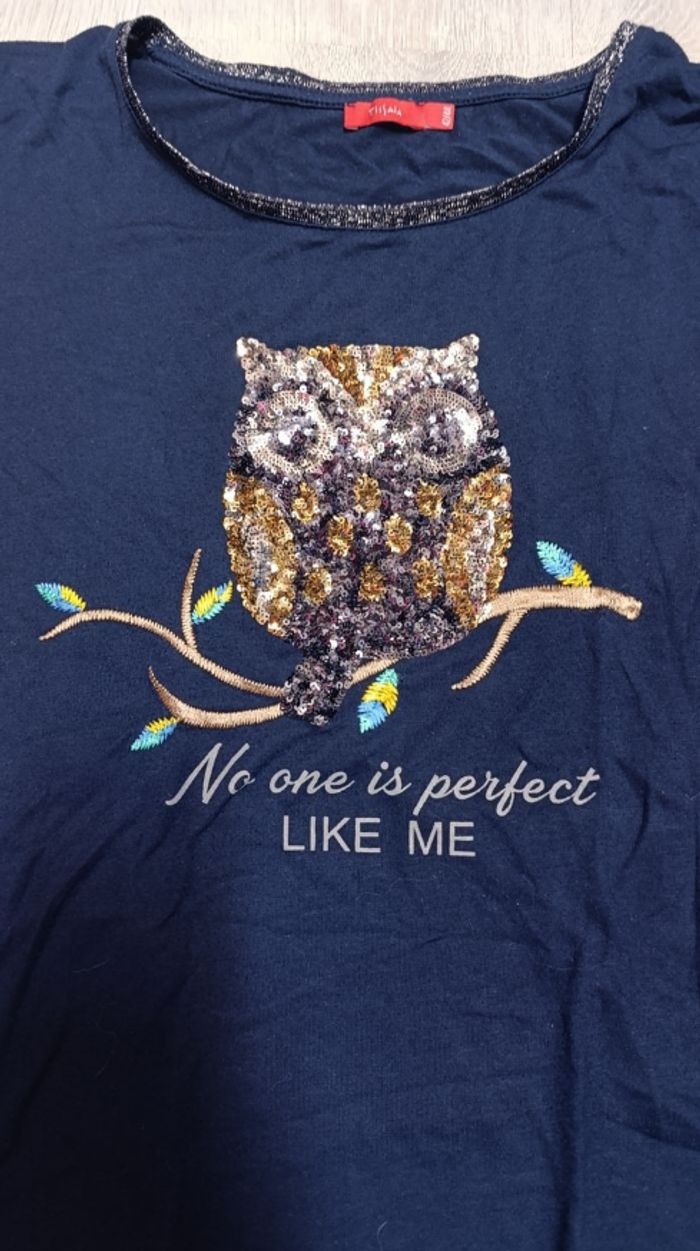 T shirt femme bleu marine hibou Taille 42 - photo numéro 3
