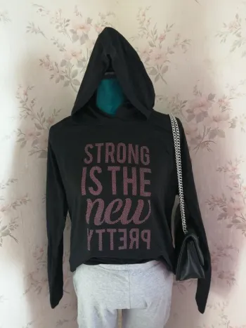 Sweat à capuche fin noir de sport avec message et lien à nouer / crivit / (L)