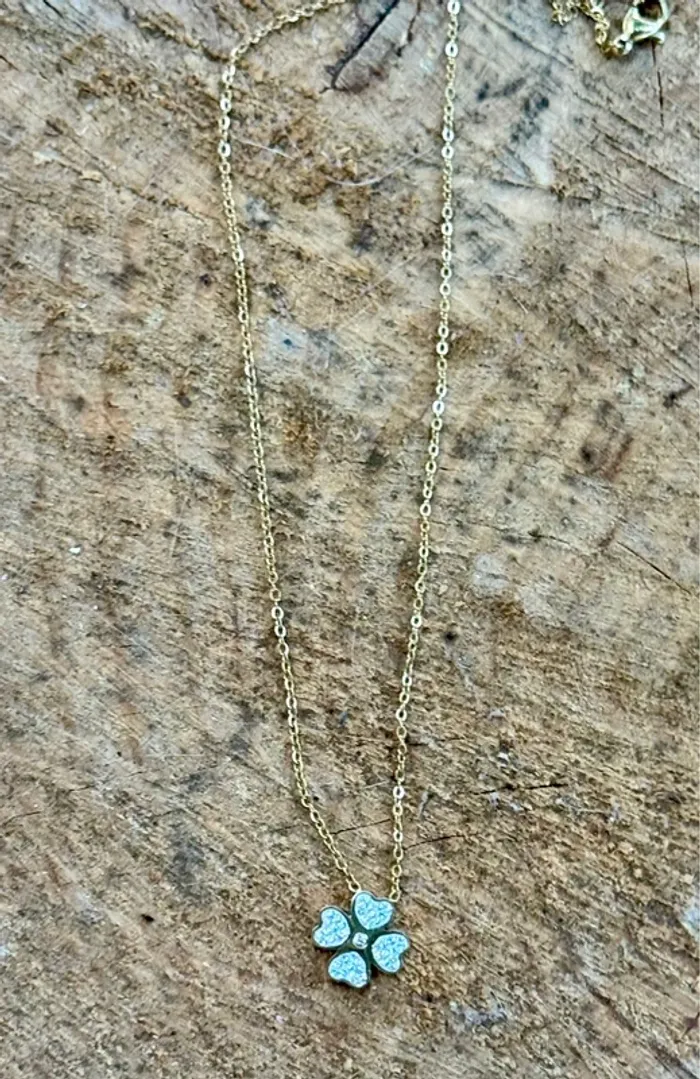 Collier chaîne réglable acier inoxydable or trèfle cristaux blancs - photo numéro 5