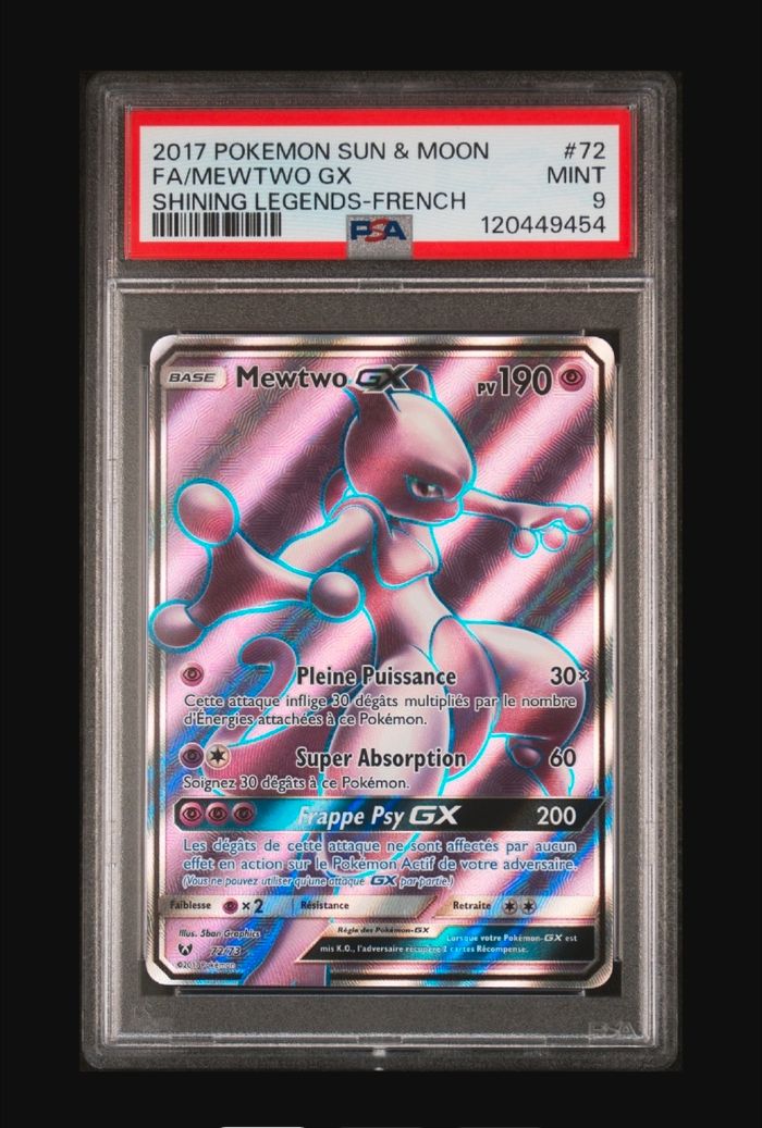 Carte Pokemon Mewtwo GX 72/73 PSA 9  Légendes Brillantes Soleil & Lune Français mint