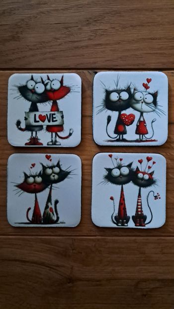 Lot de 4 dessous de verre chat
