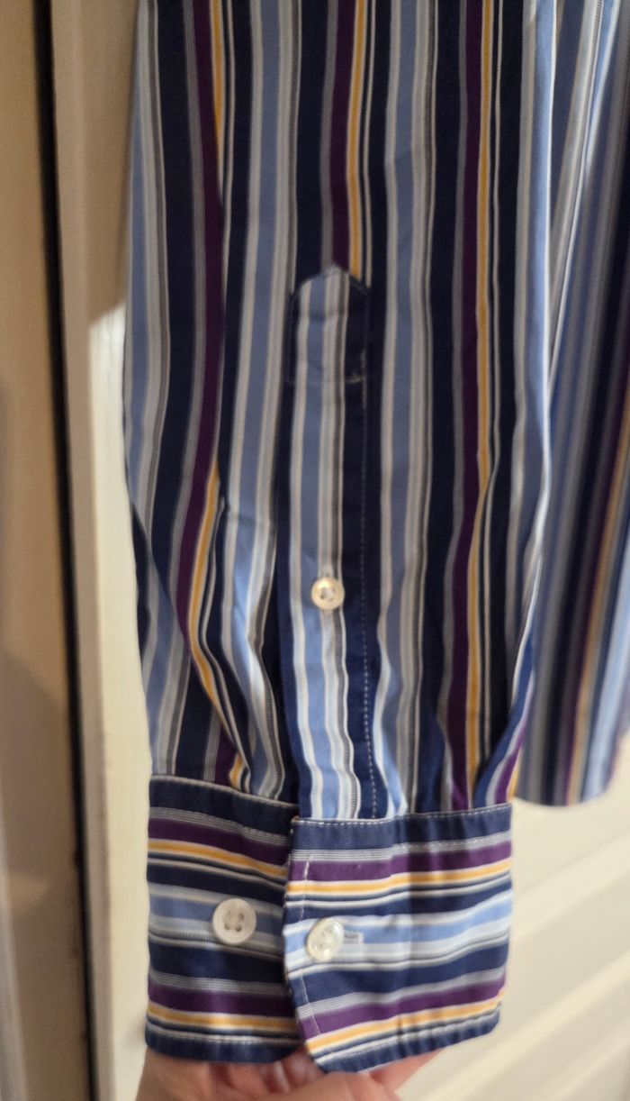 Chemise Façonnable Club XL – 100 % coton – Rayures bleu marine / jaune / prune – Élégance française - photo numéro 4