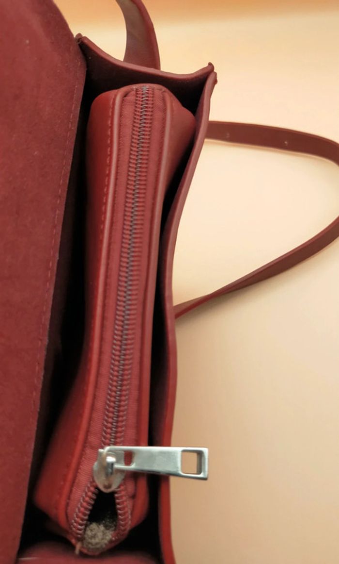 Sac à main en cuir, artisanal, bordeaux - photo numéro 5