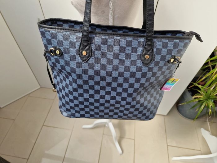 Sac Cabas A Carreaux Noirs Gris Cuir Synthétique - photo numéro 3
